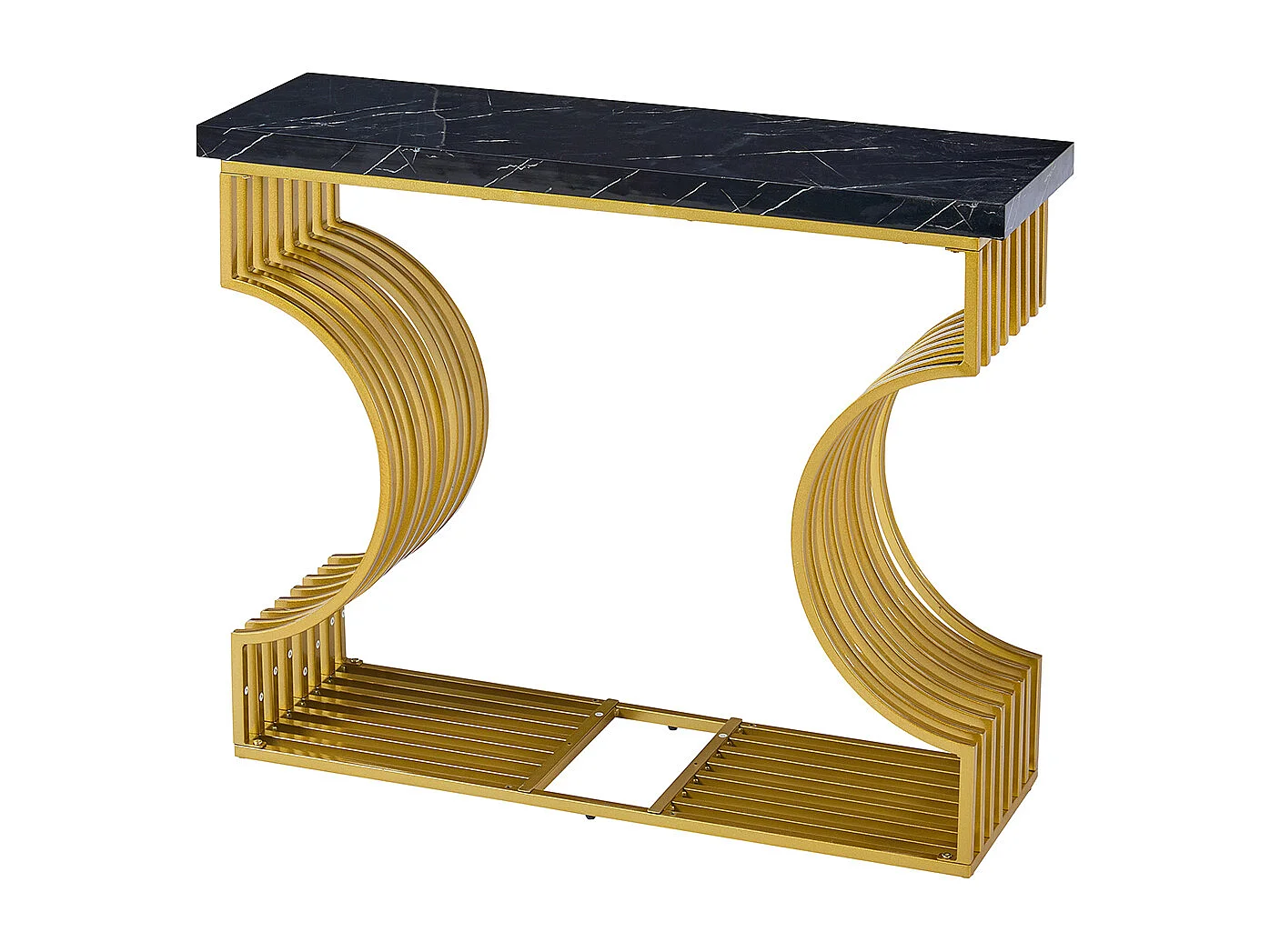 Table console moderne simple pied doré deux possibilités installation console salon noir+or