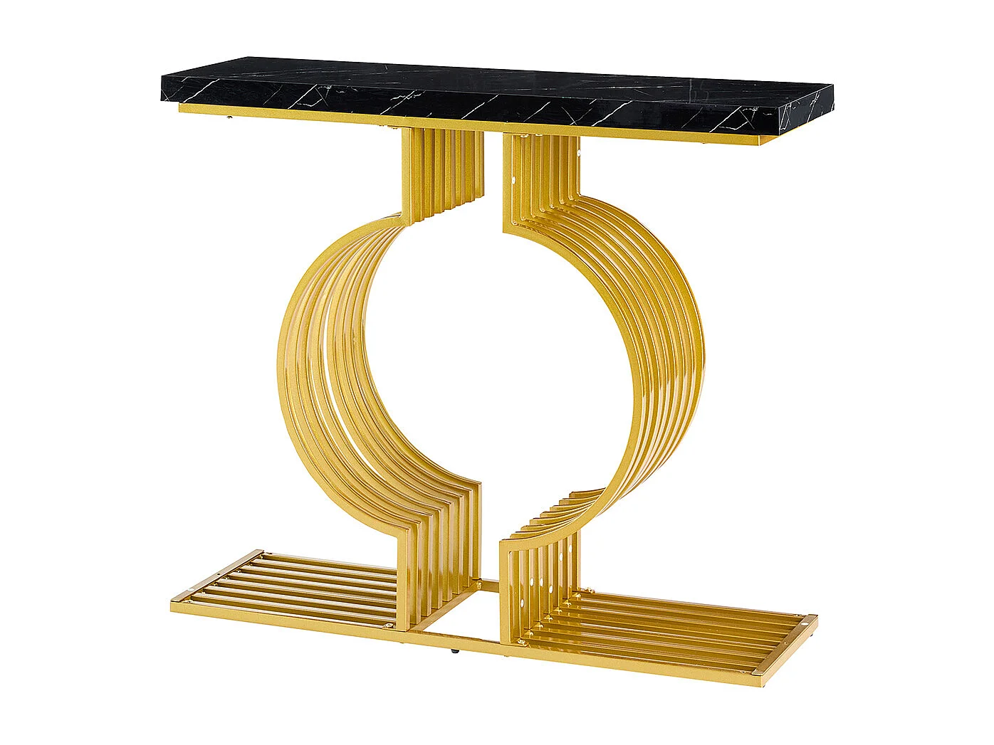 Table console moderne simple pied doré deux possibilités installation console salon noir+or