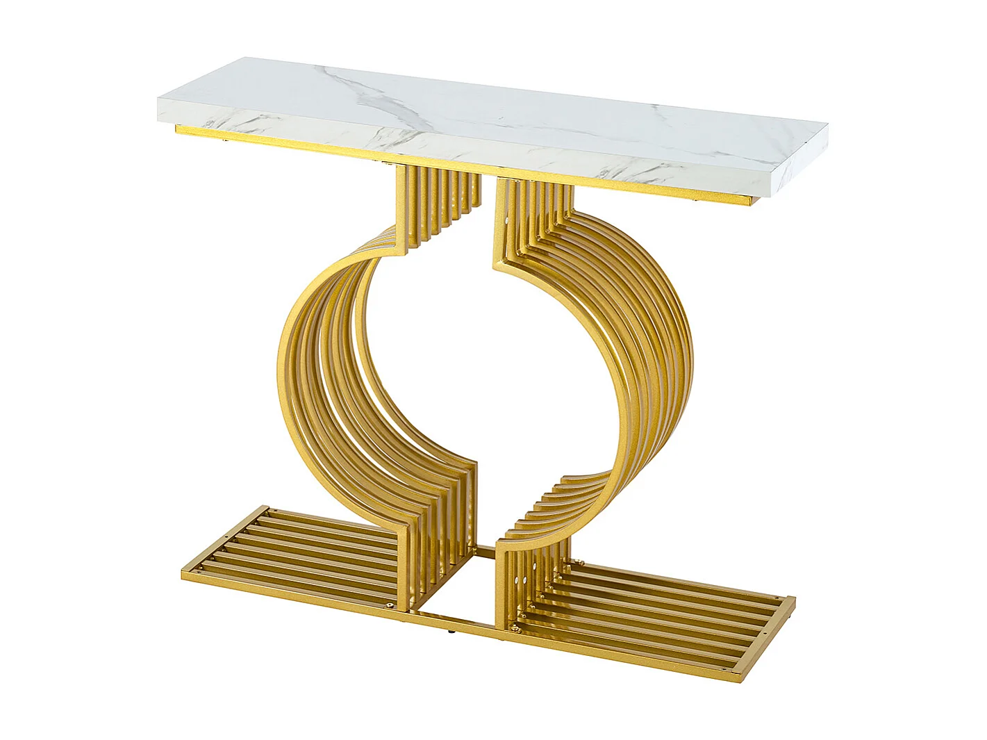 Table console moderne simple pied doré deux possibilités installation console salon blanc+or