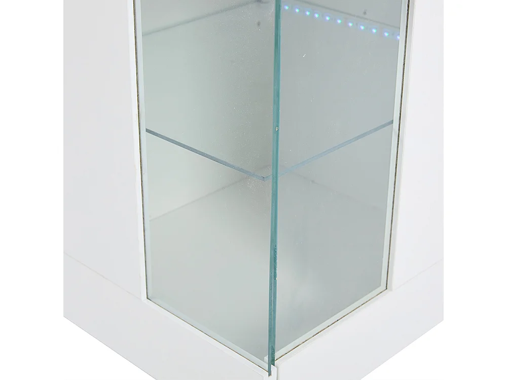 Buffet meuble appoint brillant salon éclairage LED verre trempé 3 compartiments blanc