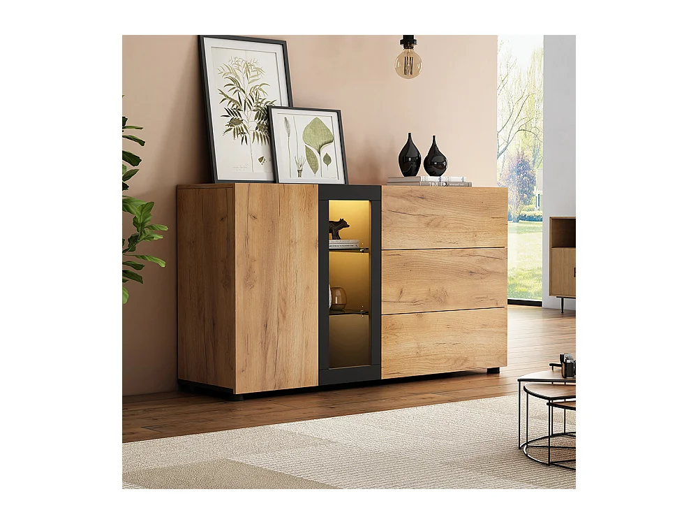 Buffet moderne 3 tiroirs console appoint rangement vitrine marron