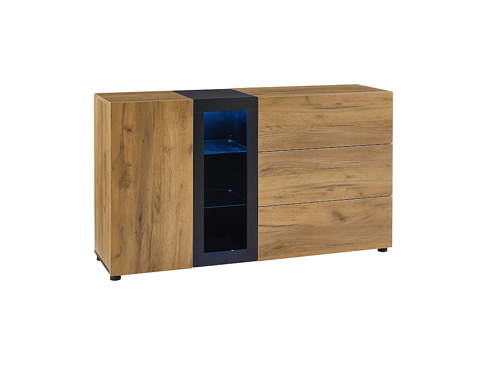 Buffet moderne 3 tiroirs console appoint rangement vitrine marron