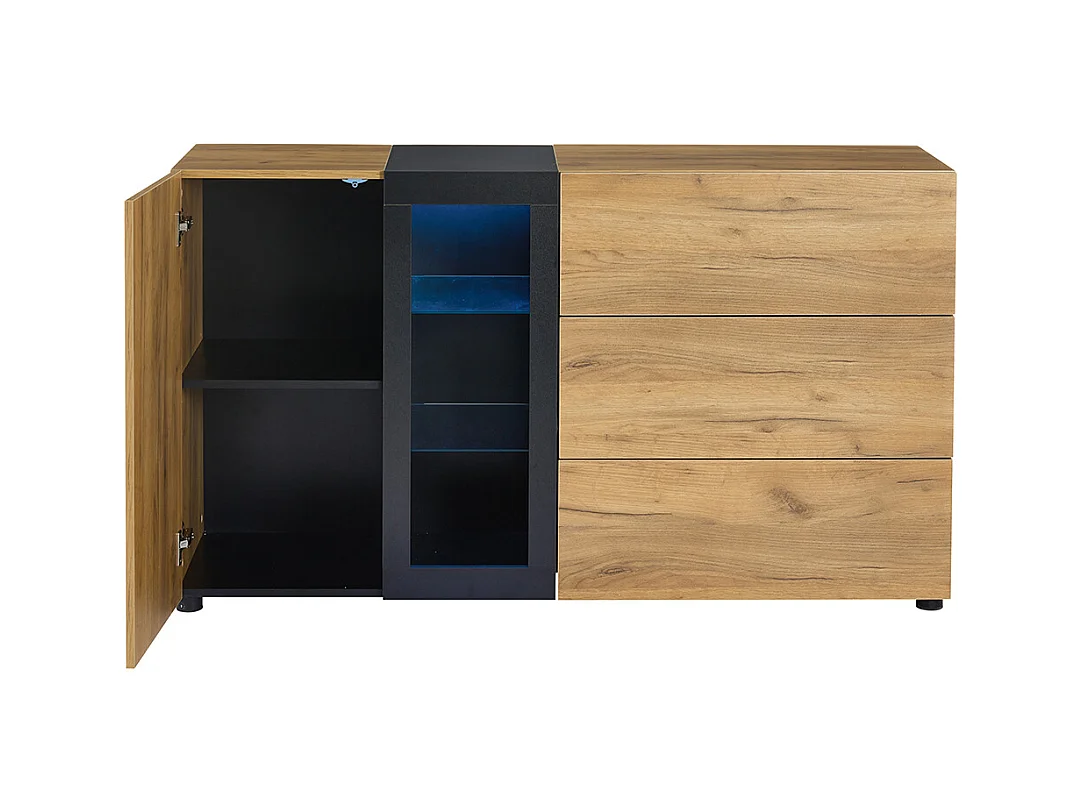 Buffet moderne 3 tiroirs console appoint rangement vitrine marron