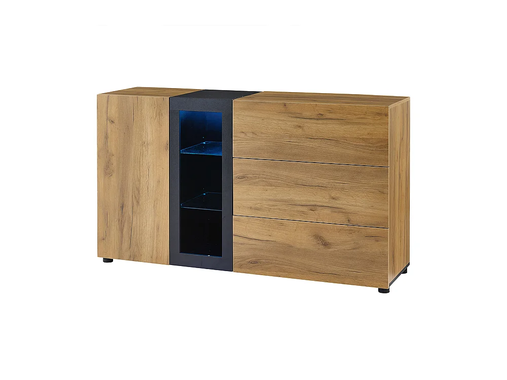 Buffet moderne 3 tiroirs console appoint rangement vitrine marron