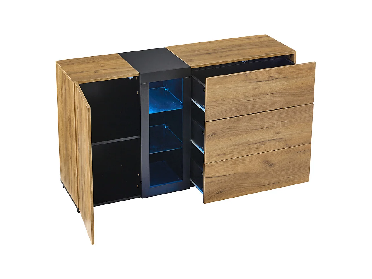 Buffet moderne 3 tiroirs console appoint rangement vitrine marron