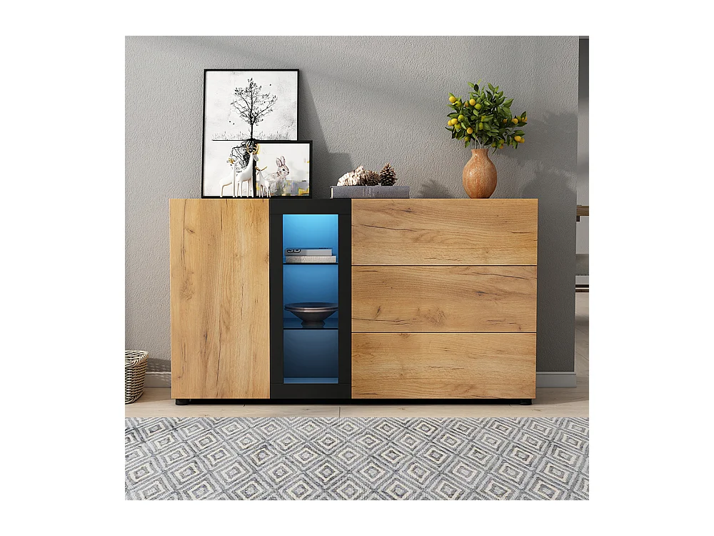 Buffet moderne 3 tiroirs console appoint rangement vitrine marron