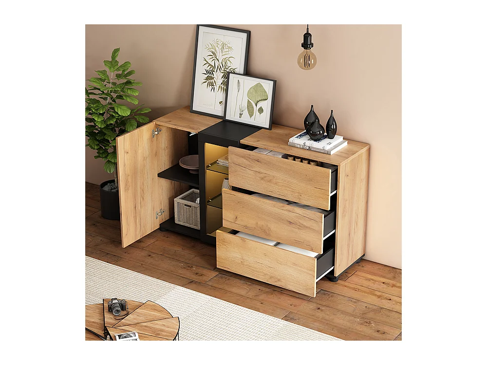 Buffet moderne 3 tiroirs console appoint rangement vitrine marron