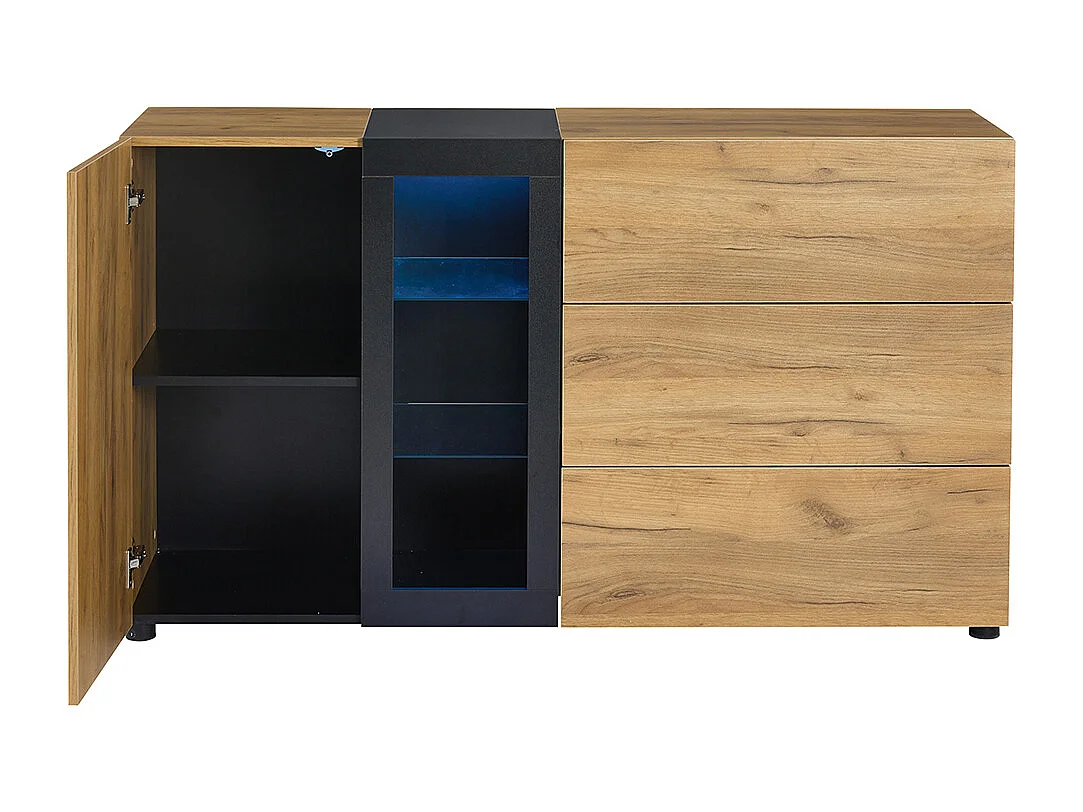 Buffet moderne 3 tiroirs console appoint rangement vitrine marron