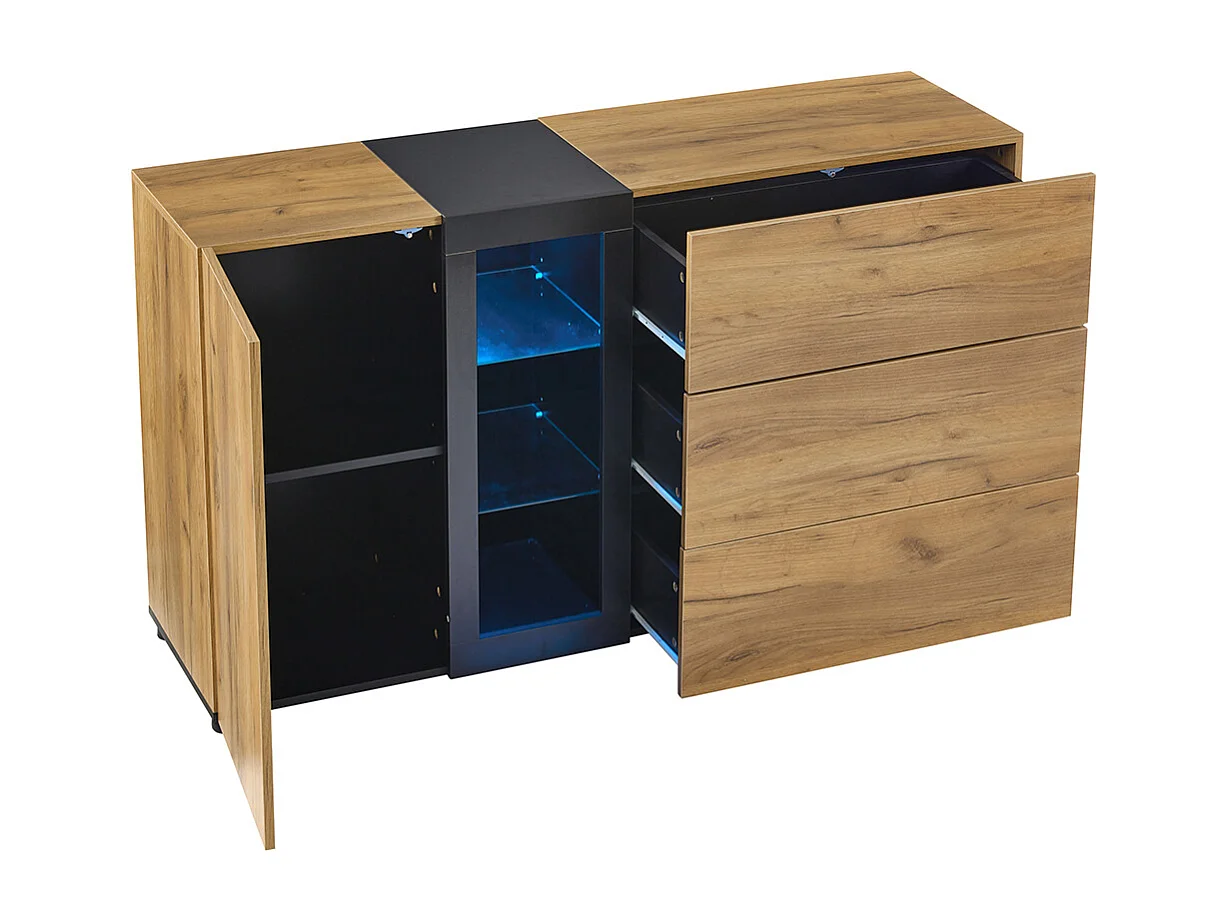 Buffet moderne 3 tiroirs console appoint rangement vitrine marron