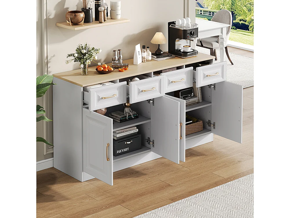 Buffet rangement meuble bar 4 tiroirs 4 portes style fermier moderne bois blanc cuisine salle à manger salon