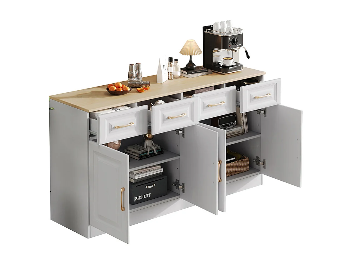 Buffet rangement meuble bar 4 tiroirs 4 portes style fermier moderne bois blanc cuisine salle à manger salon