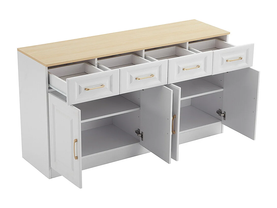 Buffet rangement meuble bar 4 tiroirs 4 portes style fermier moderne bois blanc cuisine salle à manger salon