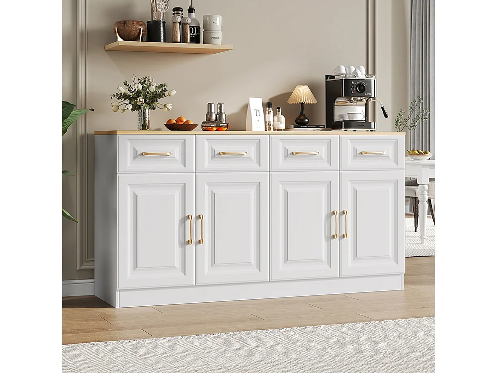 Buffet rangement meuble bar 4 tiroirs 4 portes style fermier moderne bois blanc cuisine salle à manger salon