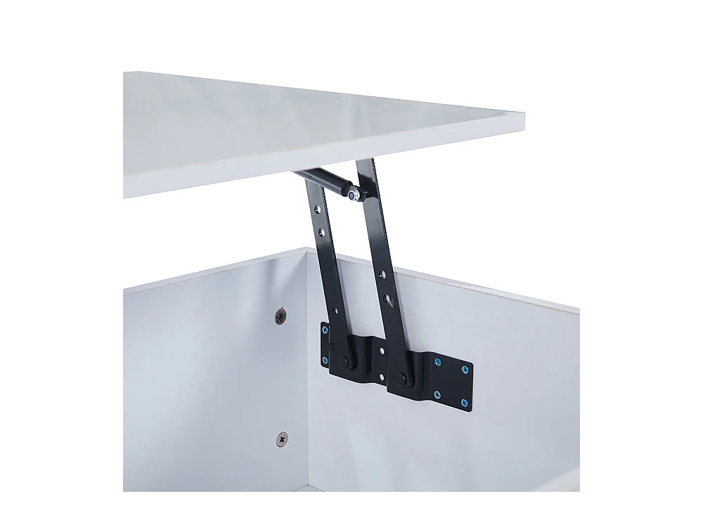 Table basse relevable LED réglable hauteur à 46.5 cm rangement caché tablette brillante salon blanc