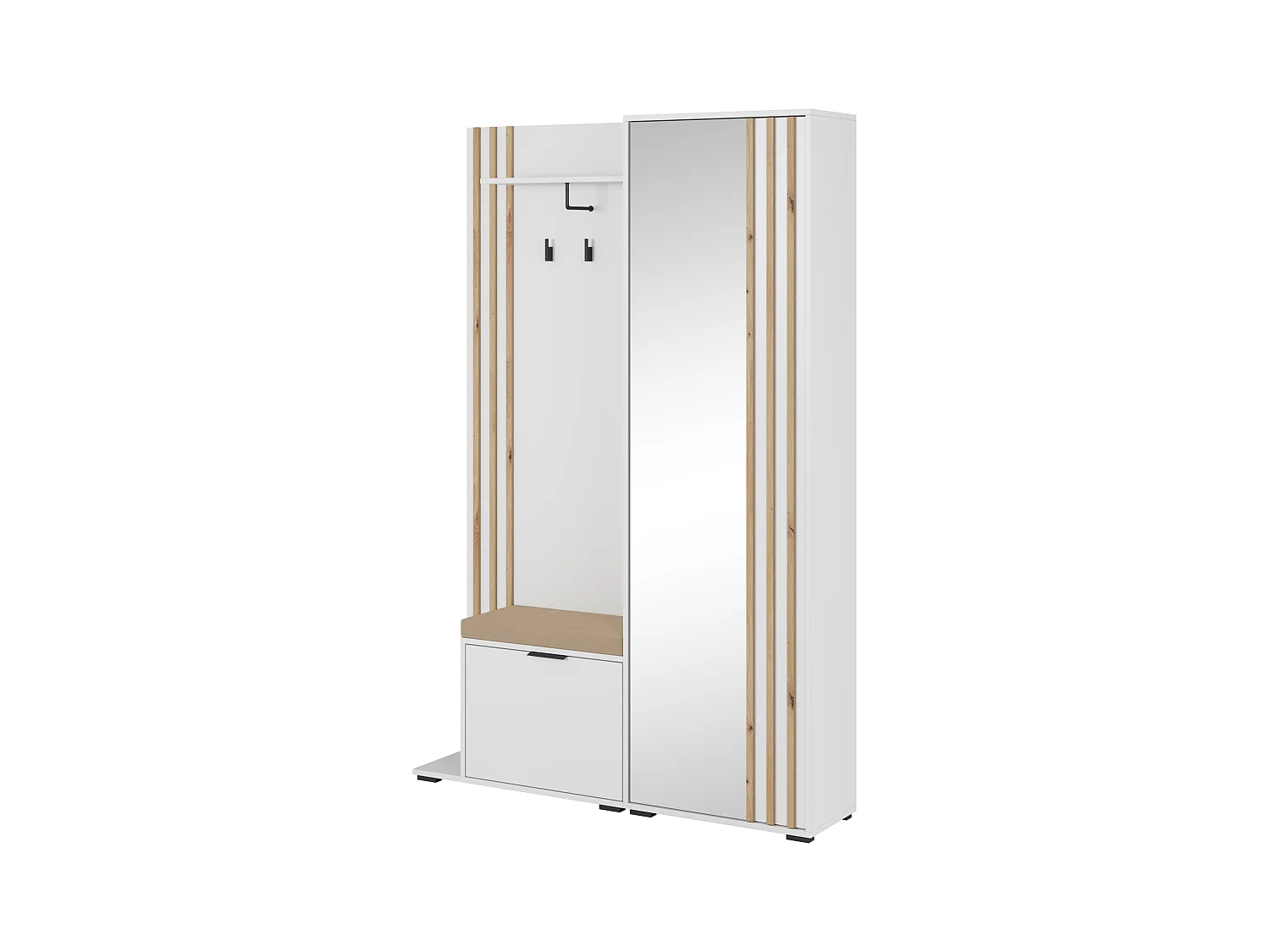 MINIO go for it, ensemble de garde-robe NEL, avec assise rembourrée, avec miroir, blanc/chêne artisan