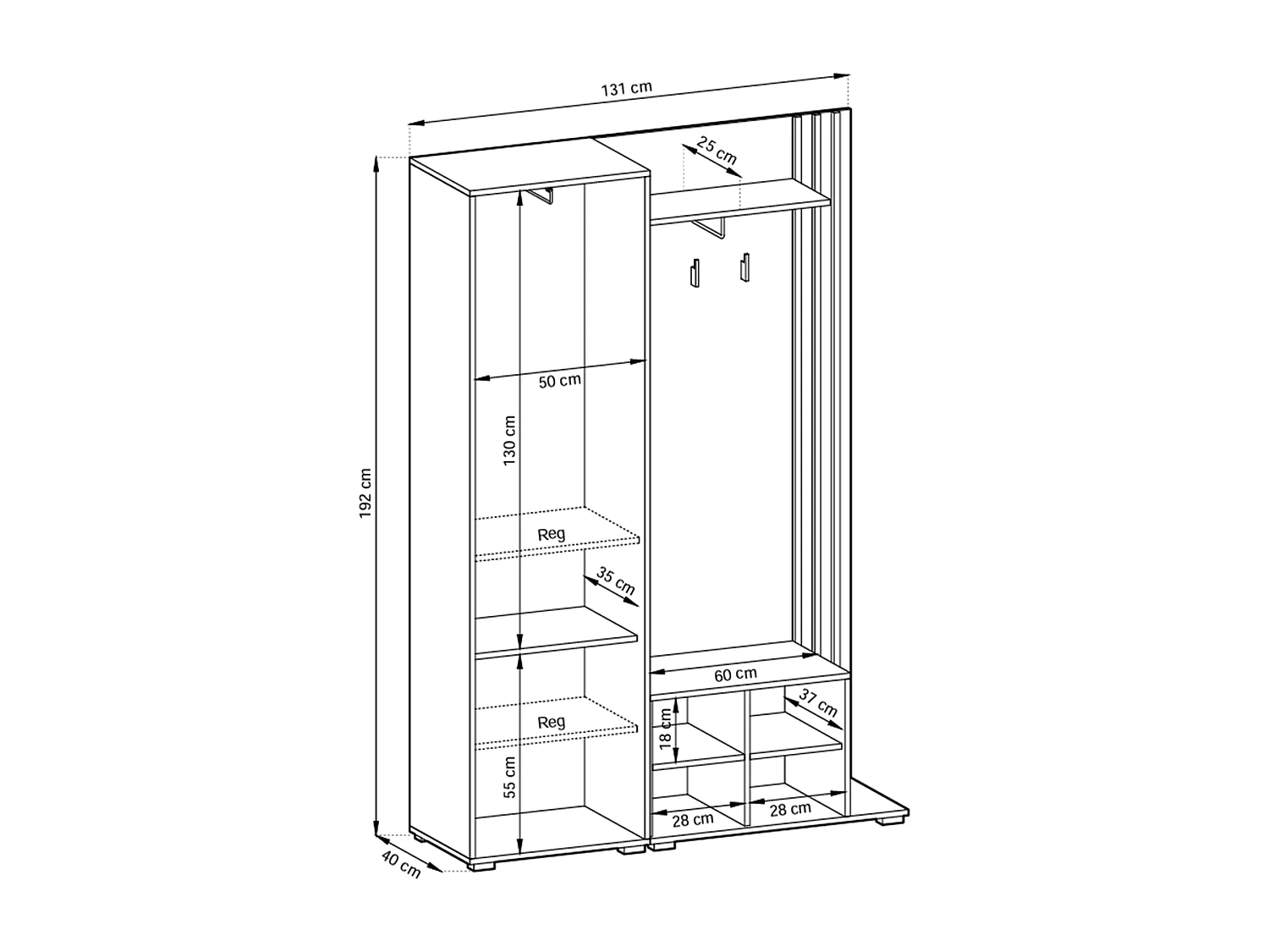 MINIO go for it, ensemble de garde-robe NEL, avec assise rembourrée, avec miroir, blanc/chêne artisan