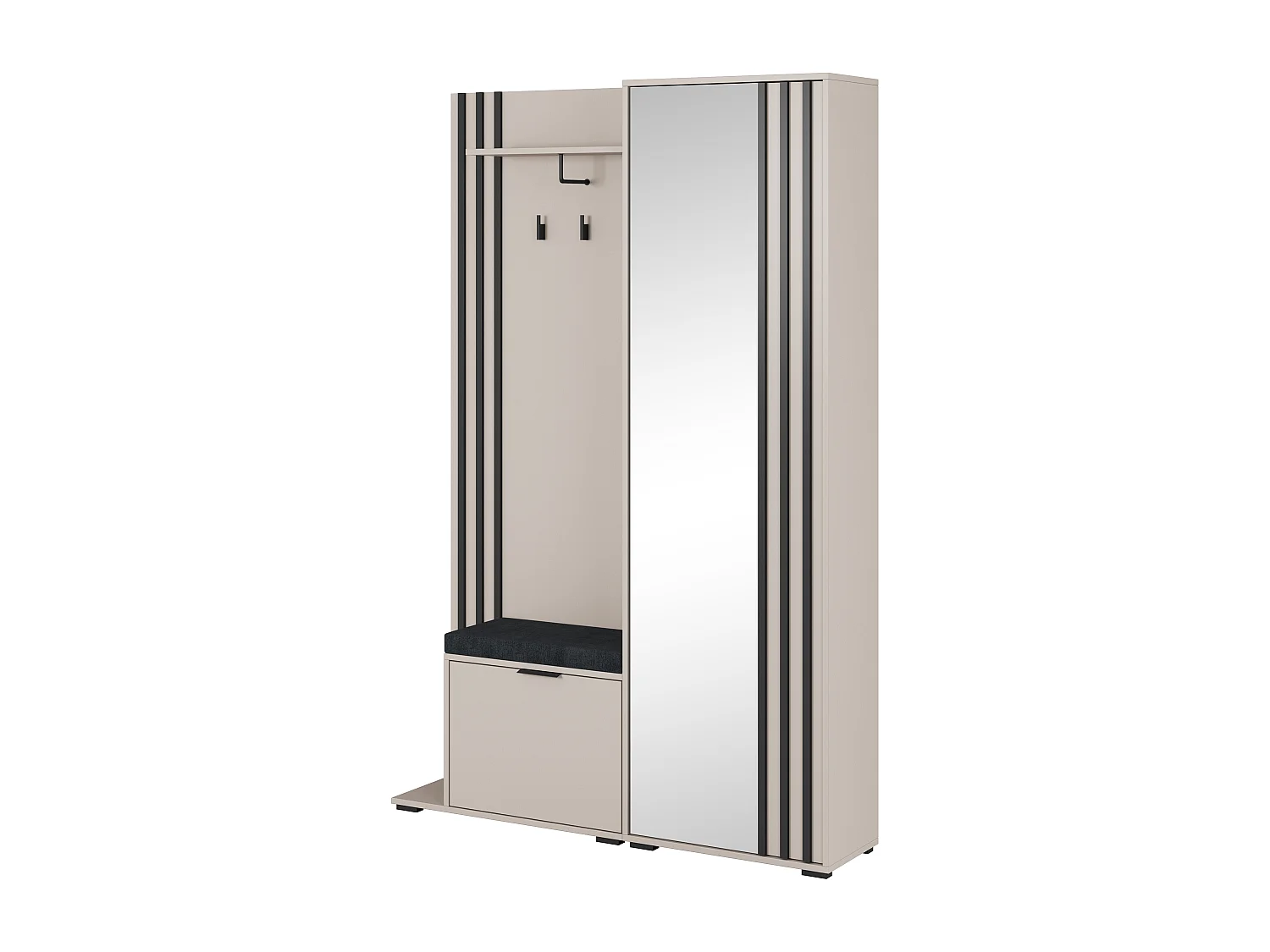 MINIO go for it, ensemble de garde-robe NEL, avec siège rembourré noir, avec miroir, cachemire/noir