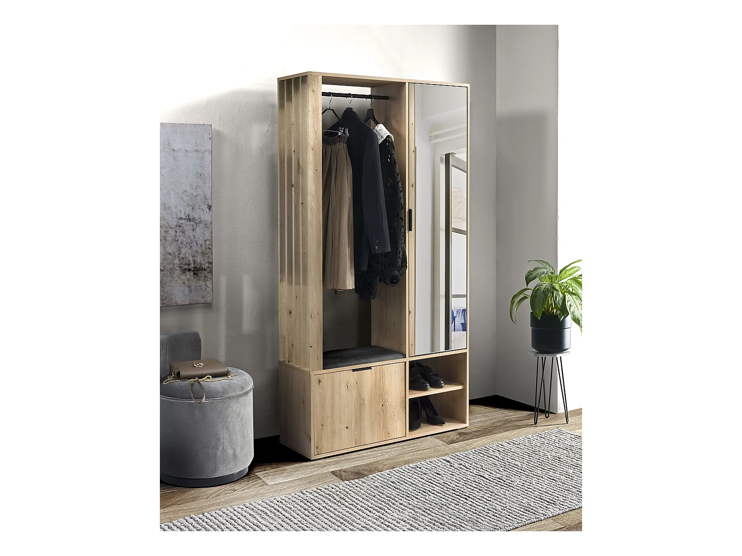 MINIO go for it, Appendiabiti MELO in rovere artisan con seduta