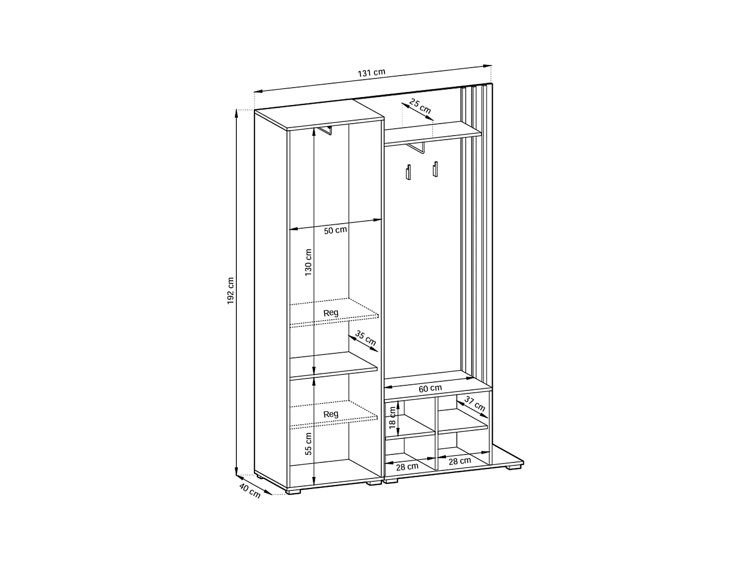 MINIO go for it, ensemble de garde-robe NEL, avec miroir, graphite/chêne artisan
