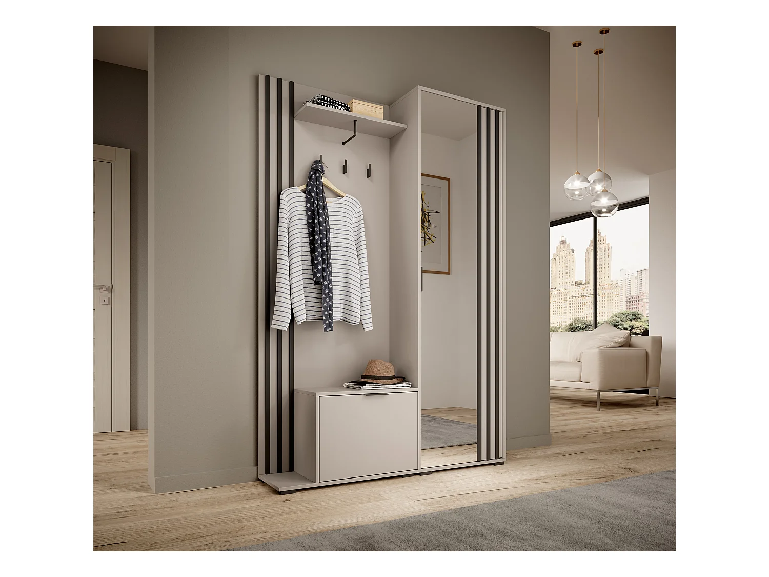 MINIO go for it, ensemble de garde-robe NEL, avec miroir, cachemire/noir