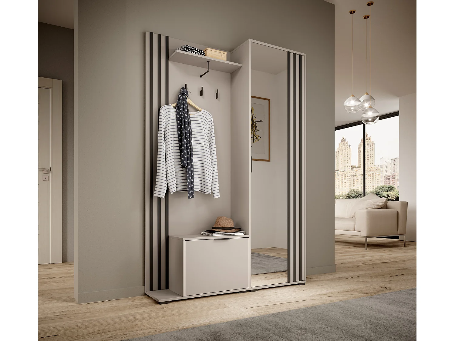 MINIO go for it, ensemble de garde-robe NEL, avec miroir, cachemire/noir