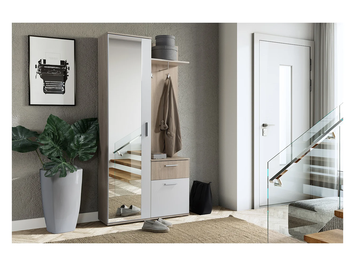 MINIO go for it, Armoire ALEX en chêne Sonoma / blanc alpin