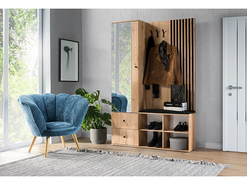 MINIO go for it, Garderoba MALI, z lustrem, dąb artisan/czarny