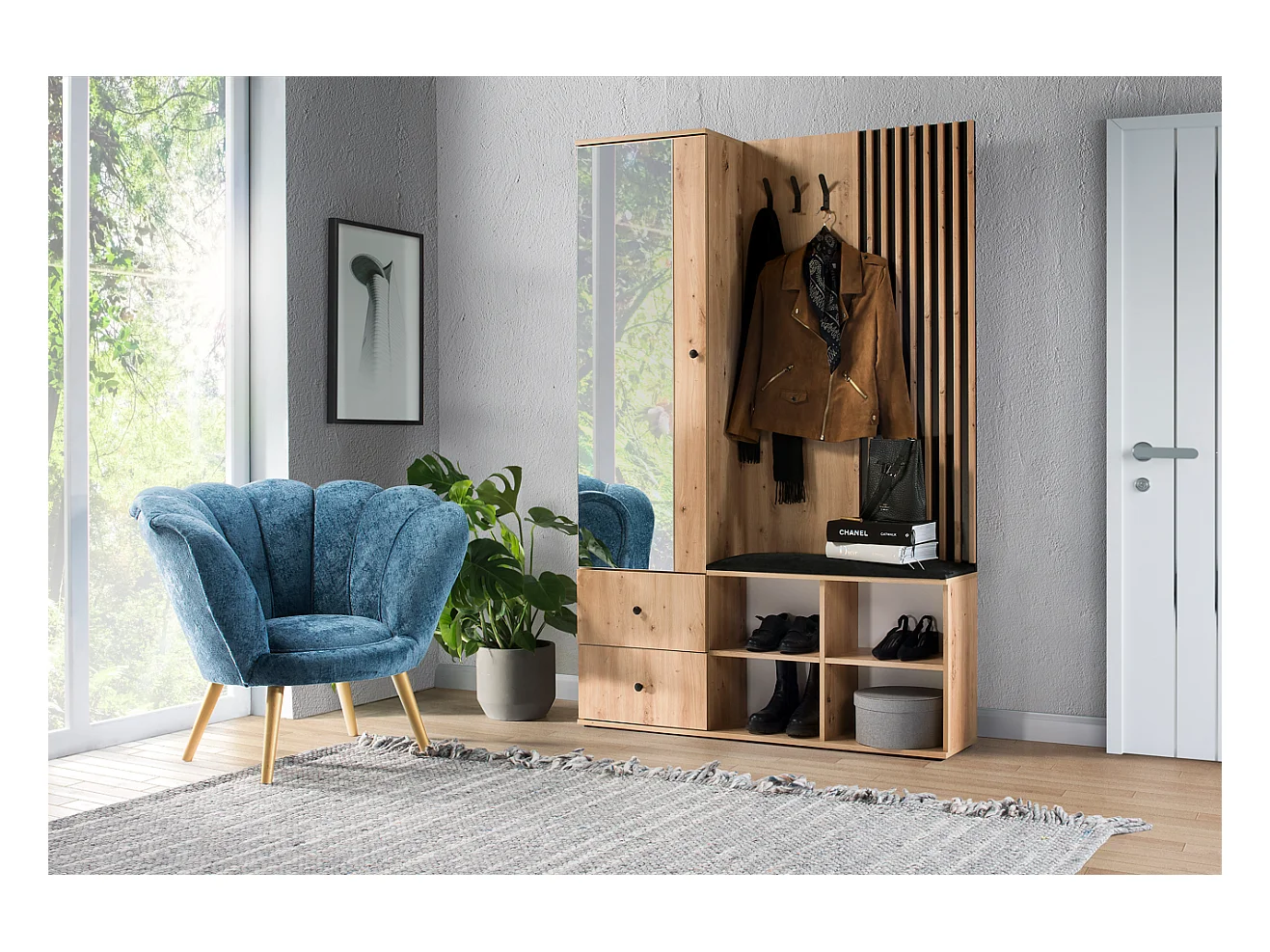 MINIO go for it, ensemble de garde-robe MALI, avec miroir, chêne artisan/noir