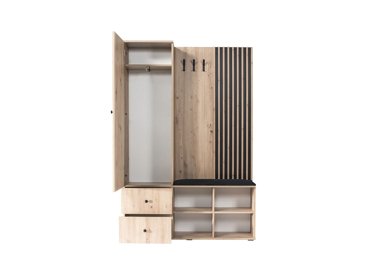 MINIO go for it, ensemble de garde-robe MALI, avec miroir, chêne artisan/noir