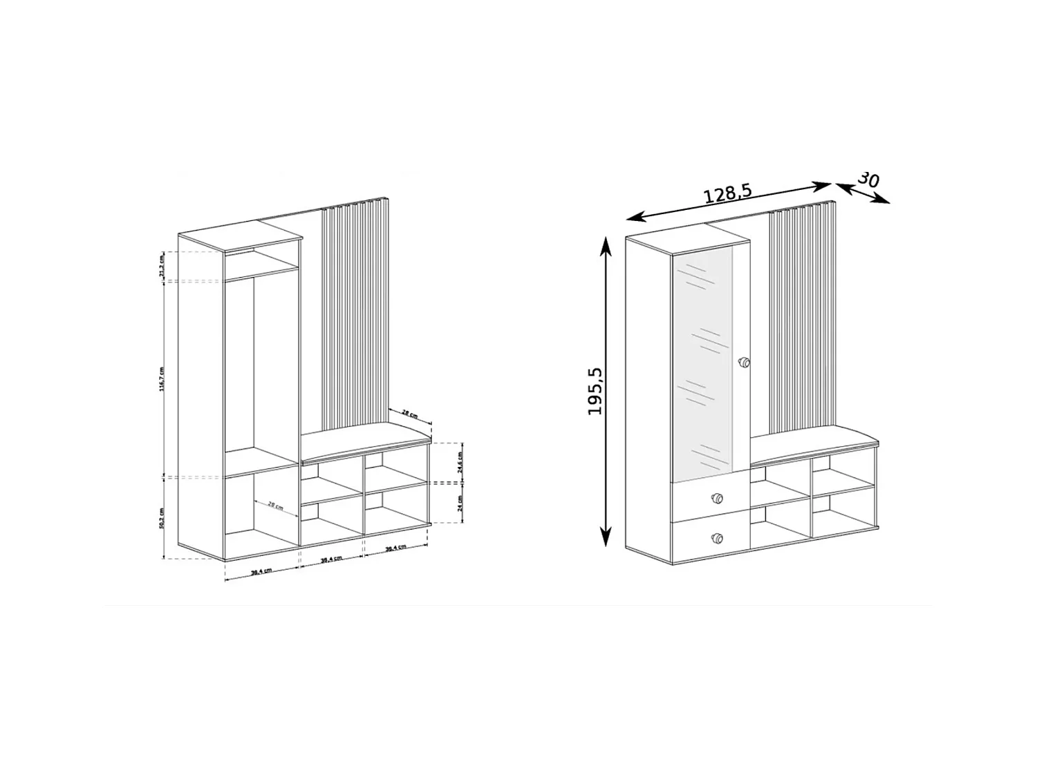 MINIO go for it, ensemble de garde-robe MALI, avec miroir, chêne artisan/noir
