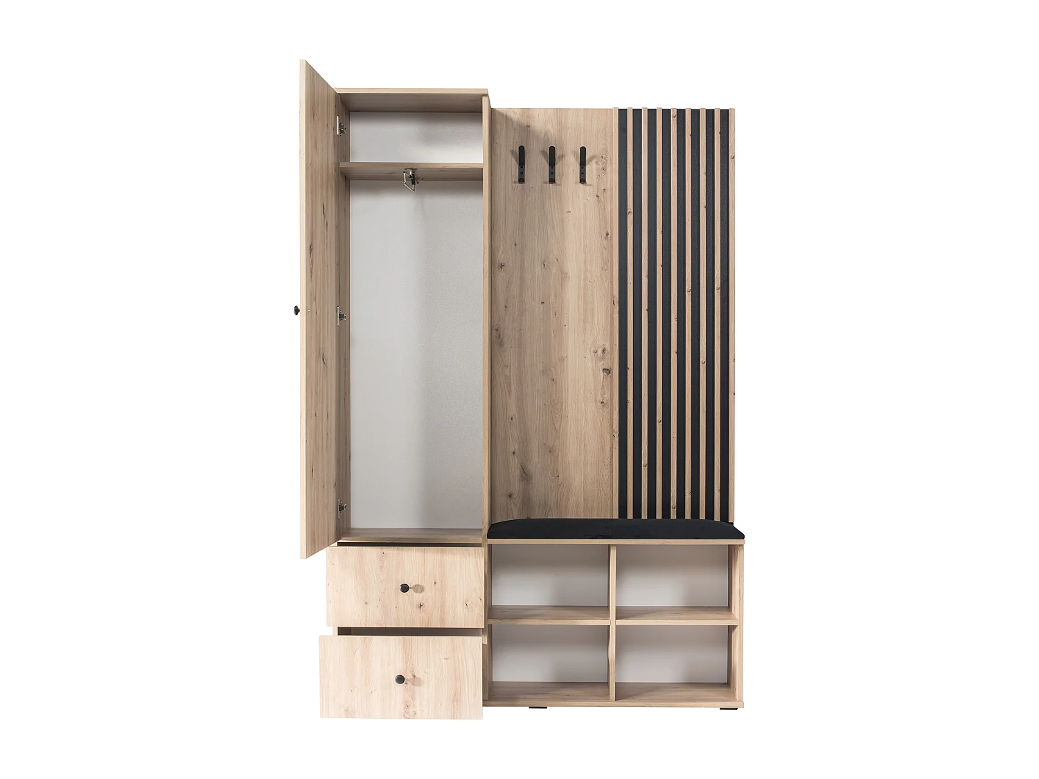 MINIO go for it, ensemble de garde-robe MALI, avec miroir, chêne artisan/noir