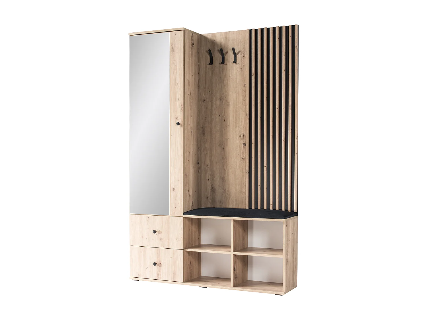 MINIO go for it, ensemble de garde-robe MALI, avec miroir, chêne artisan/noir