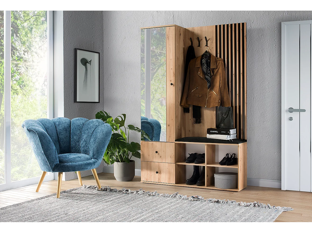 MINIO go for it, ensemble de garde-robe MALI, avec miroir, chêne artisan/noir