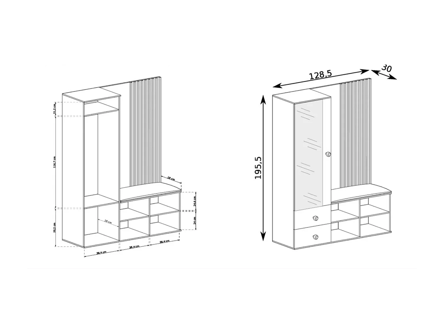 MINIO go for it, ensemble de garde-robe MALI, avec miroir, chêne artisan/noir