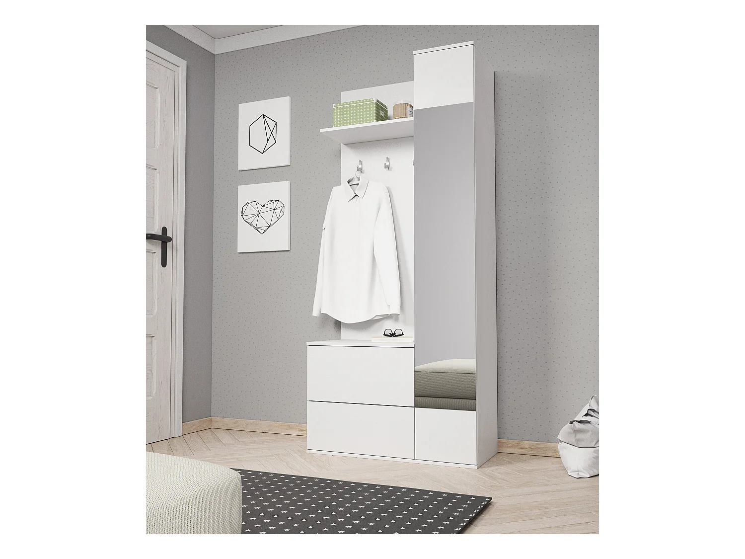 MINIO go for it, ensemble de garde-robe VERT, avec miroir, blanc