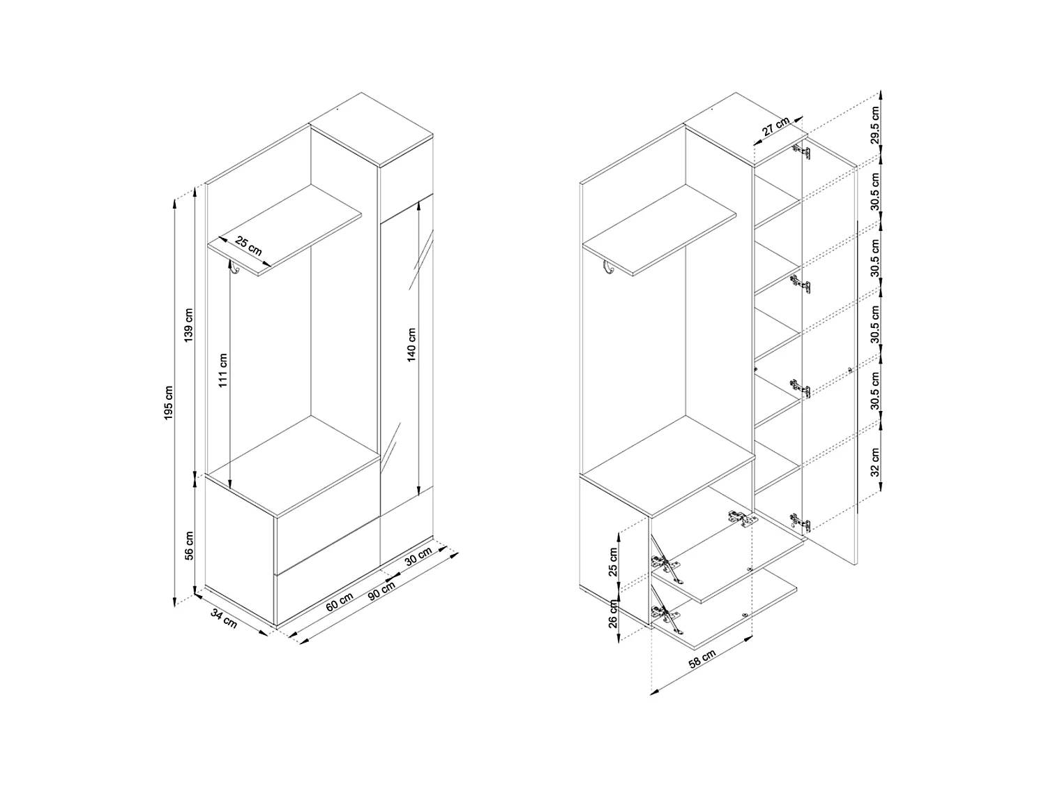 MINIO go for it, ensemble de garde-robe VERT, avec miroir, blanc