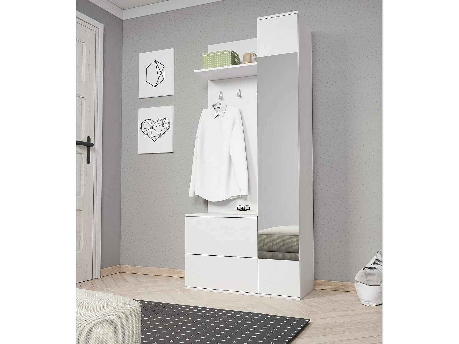 MINIO go for it, Garderobe GREEN, met spiegel, wit