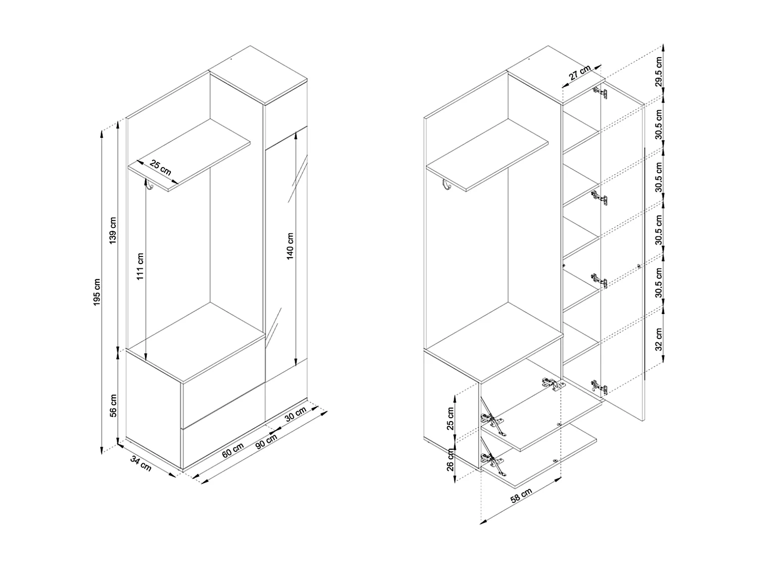MINIO go for it, Garderoba GREEN, z lustrem, biały