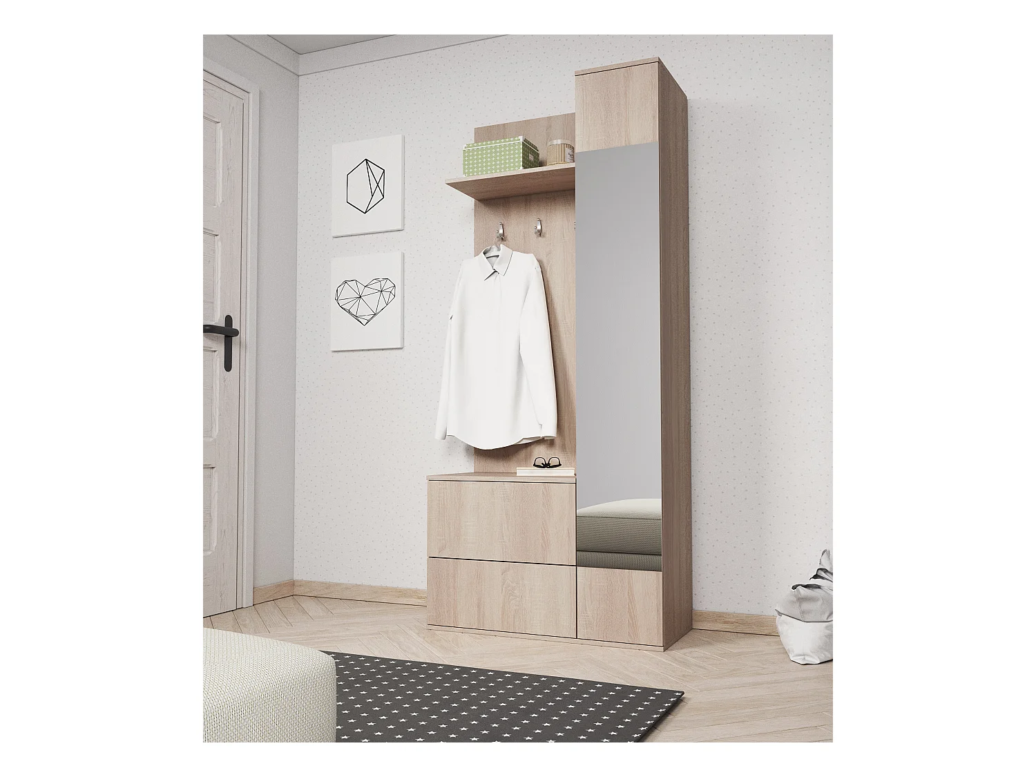 MINIO go for it, ensemble de garde-robe VERT, avec miroir, chêne sonoma