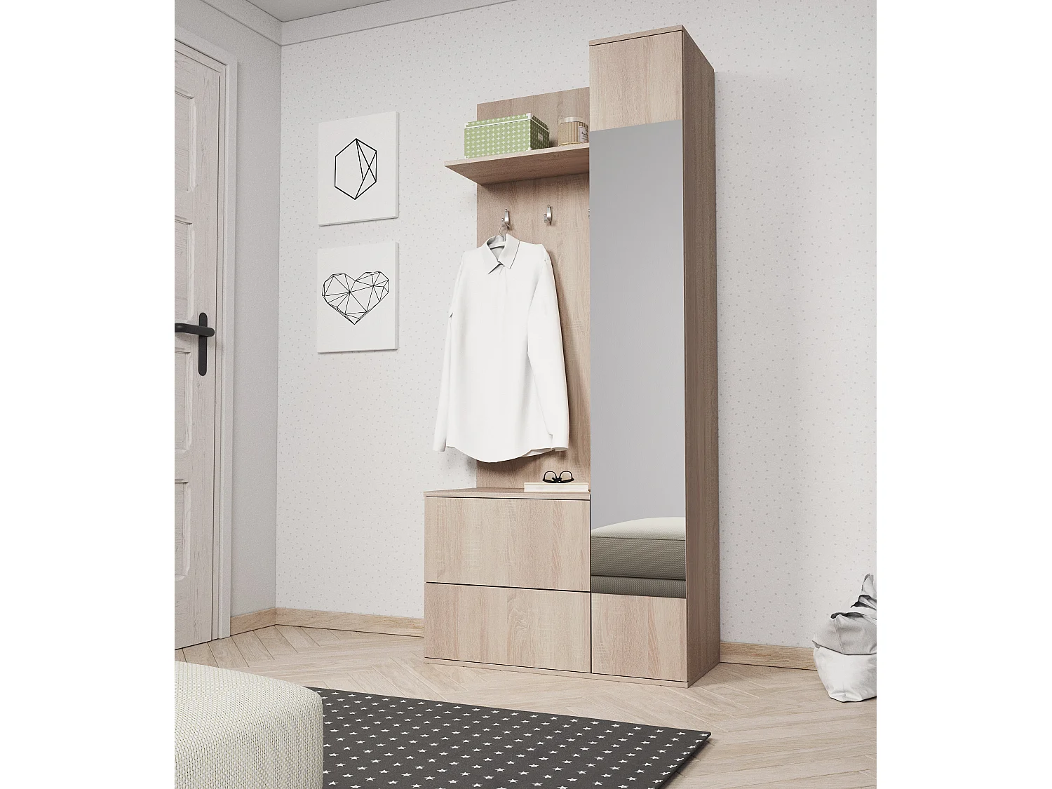 MINIO go for it, Garderobe GREEN, met spiegel, eiken sonoma