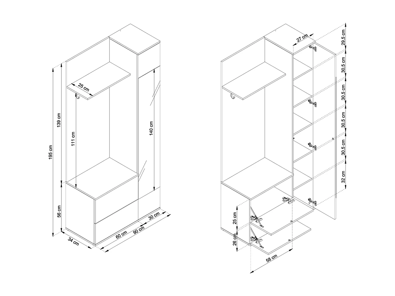 MINIO go for it, Garderobe GREEN, met spiegel, eiken sonoma
