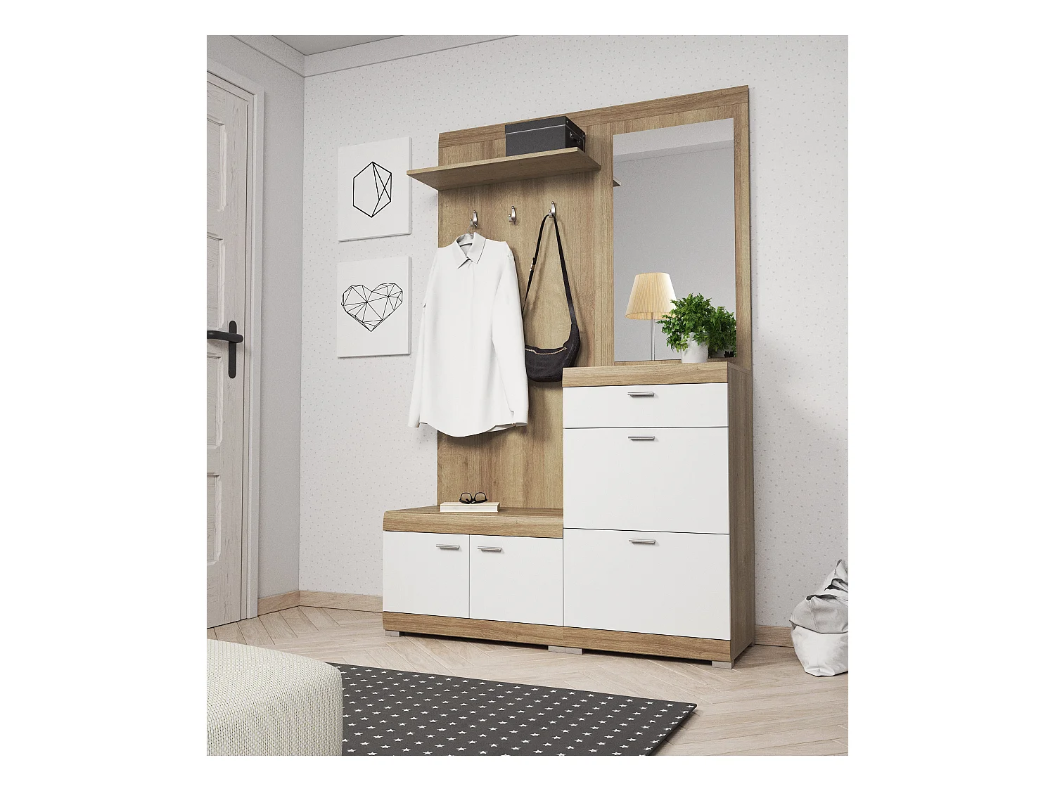 MINIO go for it, ensemble de garde-robe STELLA, avec miroir, chêne riviera/blanc