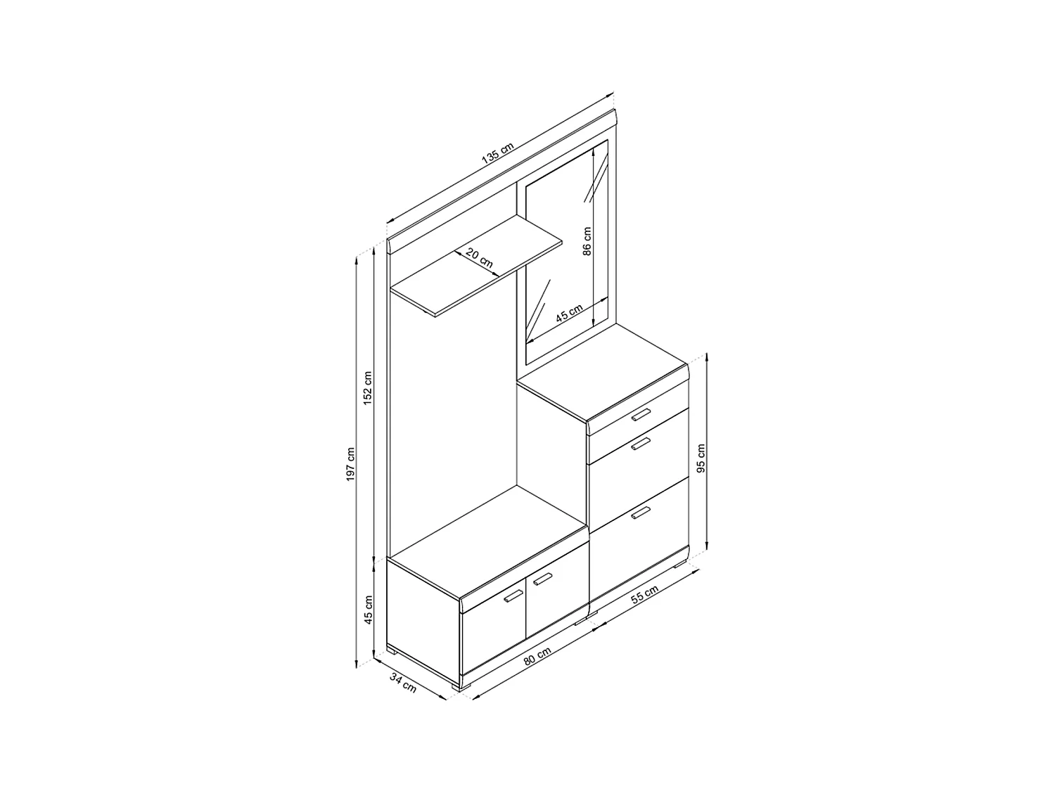 MINIO go for it, ensemble de garde-robe STELLA, avec miroir, chêne riviera/blanc