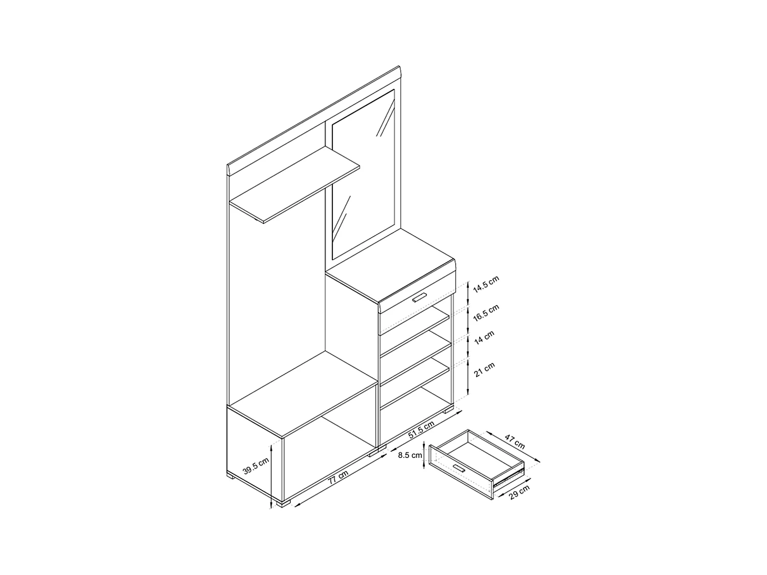 MINIO go for it, ensemble de garde-robe STELLA, avec miroir, chêne riviera/blanc