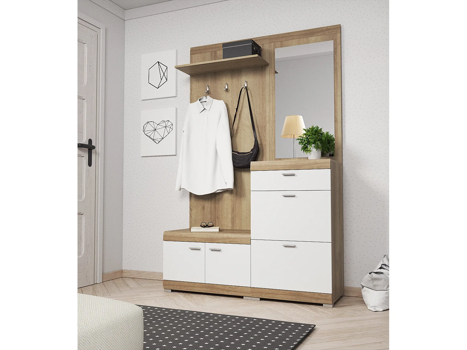 MINIO go for it, ensemble de garde-robe STELLA, avec miroir, chêne riviera/blanc