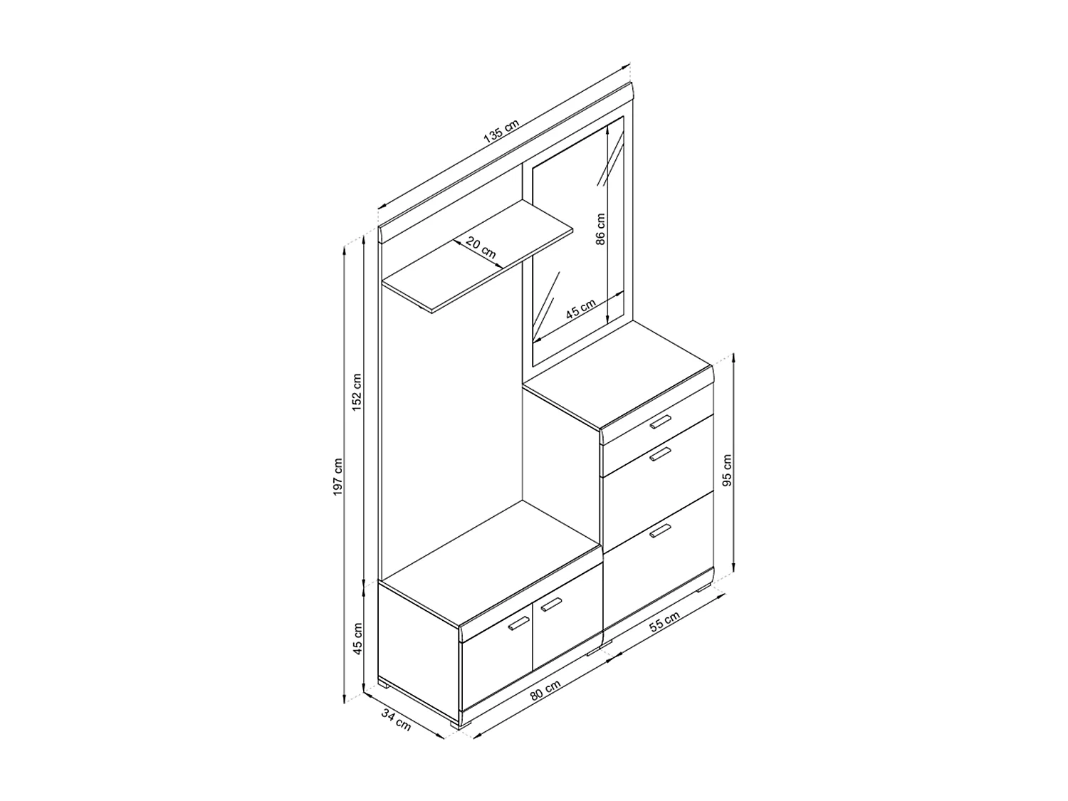 MINIO go for it, ensemble de garde-robe STELLA, avec miroir, chêne riviera/blanc