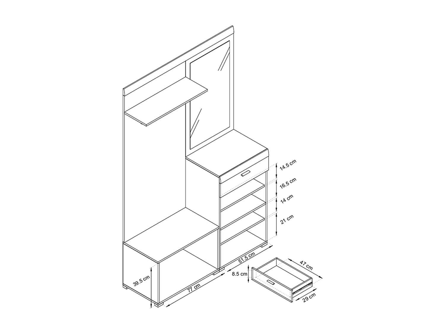 MINIO go for it, ensemble de garde-robe STELLA, avec miroir, chêne riviera/blanc