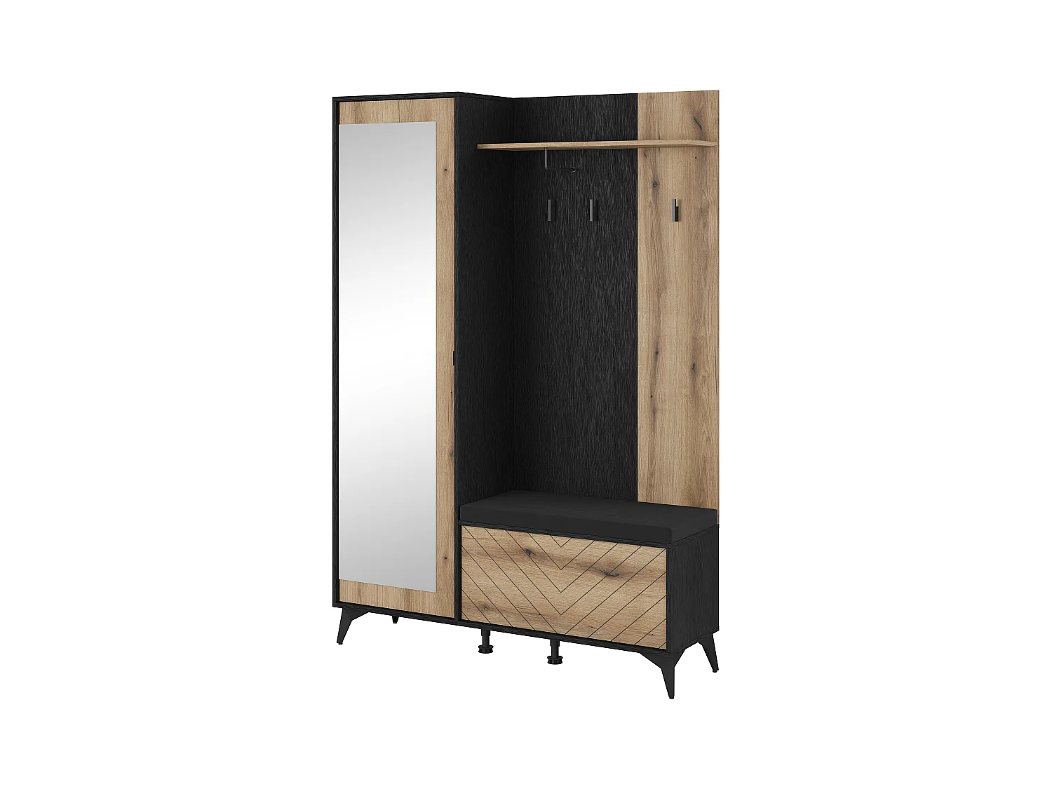 MINIO go for it, ensemble de garde-robe DIAMOND, avec miroir, coussin d'assise, chêne evoke/noir