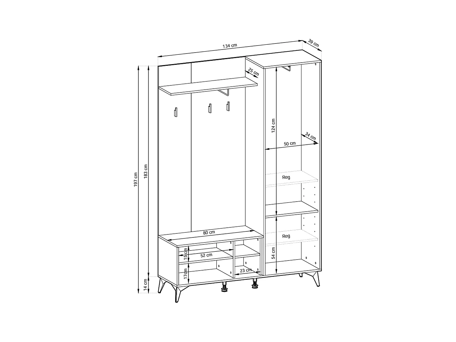 MINIO go for it, ensemble de garde-robe DIAMOND, avec miroir, coussin d'assise, chêne evoke/noir