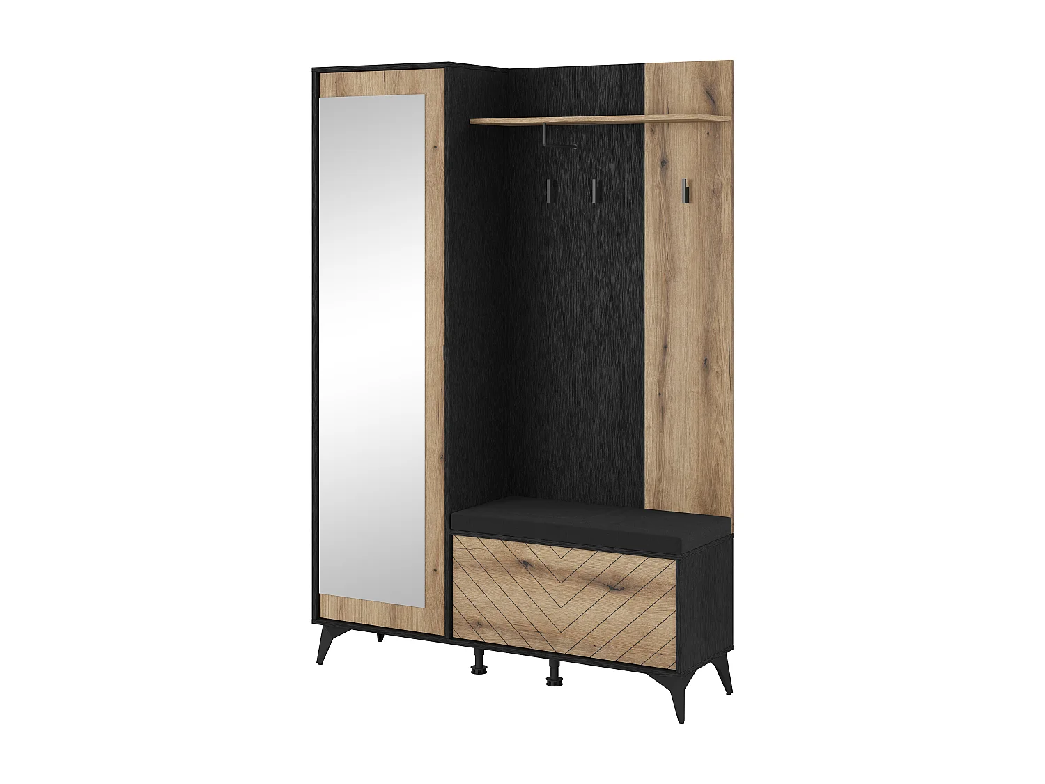 MINIO go for it, ensemble de garde-robe DIAMOND, avec miroir, coussin d'assise, chêne evoke/noir